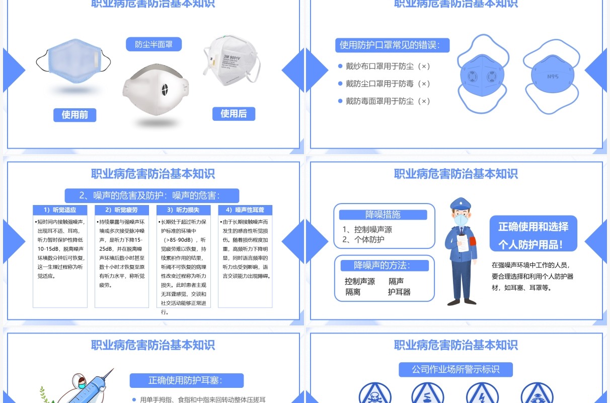 蓝色简约插画风职业病危害与防治教育PPT模板