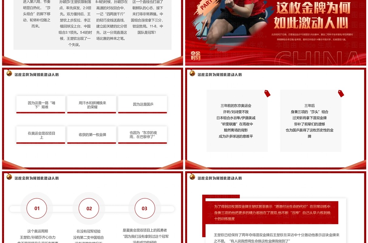 红色简约风莎头组合创造国乒历史PPT模板