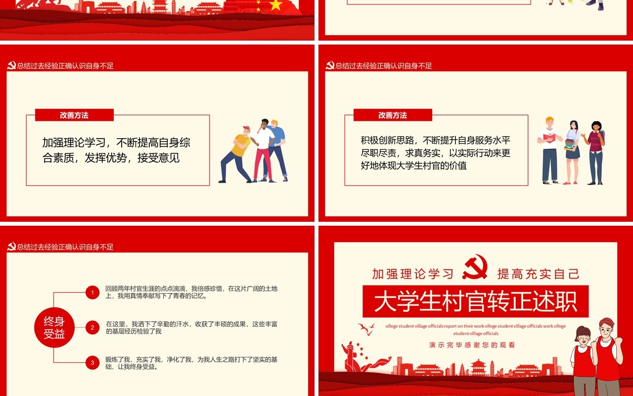 加强理论学习提高充实自己大学生村官转正述职动态PPT模板