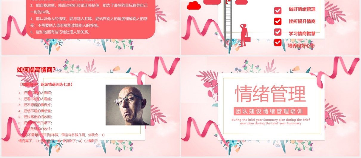 粉色企业团队建设情绪管理培训课件PPT模板