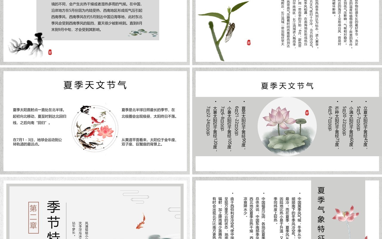 灰色水墨中国风夏季介绍PPT模板