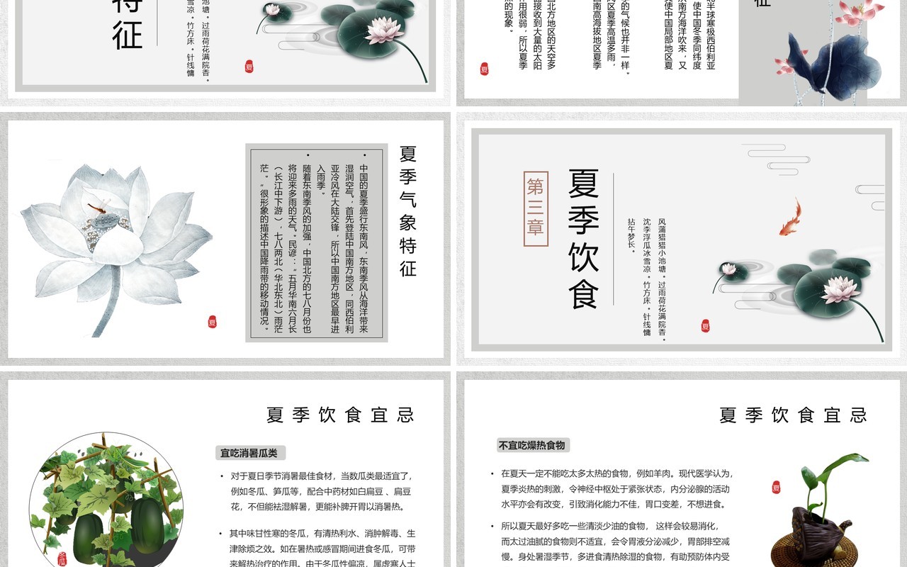 灰色水墨中国风夏季介绍PPT模板