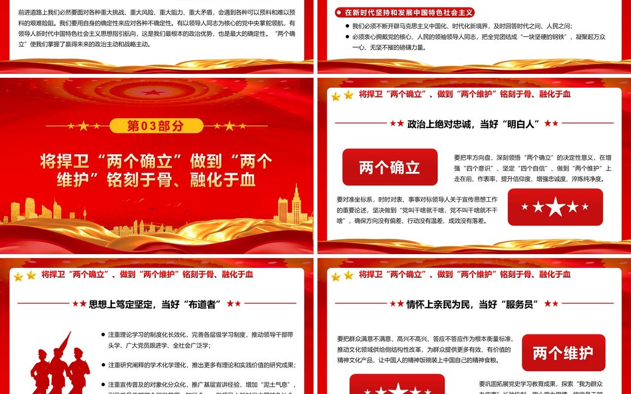 红色党政领悟两个确立做到两个维护PPT模板