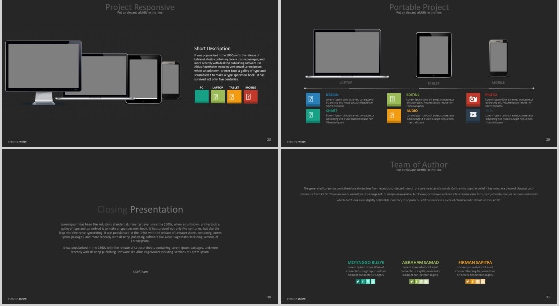 深色世界地图数据分析PPT信息图表模板EVENING AMBER Powerpoint