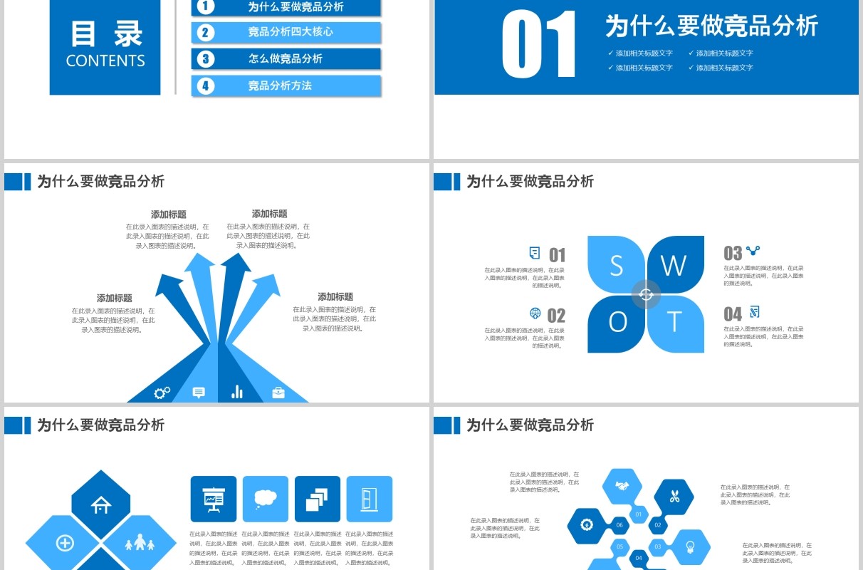 蓝色简洁企业产品竞品分析PPT模板