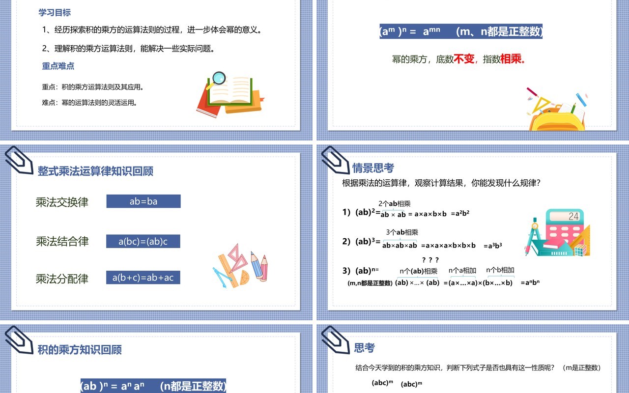 部编版八年级数学上册积的乘方课件PPT模板