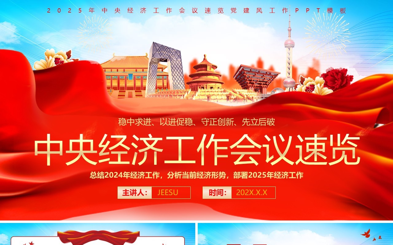 红色党政风中央经济工作会议速览PPT模板