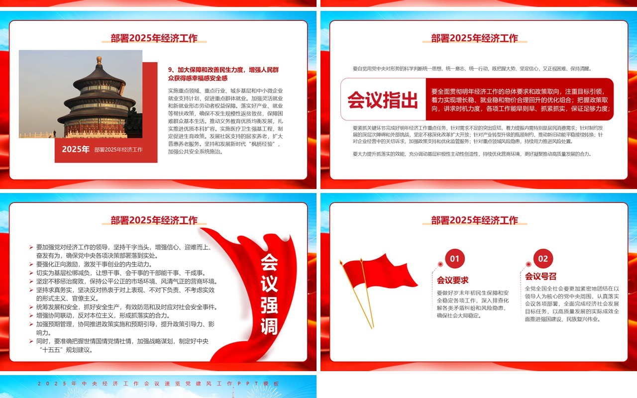 红色党政风中央经济工作会议速览PPT模板