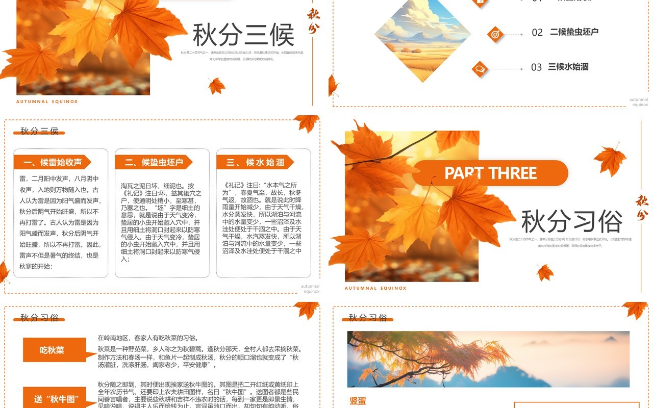 橙色清新风二十四节气之秋分PPT模板