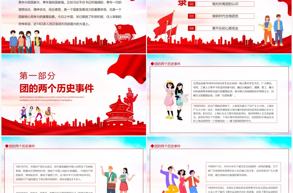 纪念五四运动100周年弘扬五四精神学团史做合格团员动态PPT模板