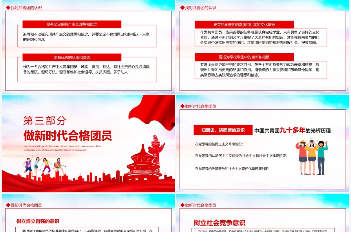 纪念五四运动100周年弘扬五四精神学团史做合格团员动态PPT模板