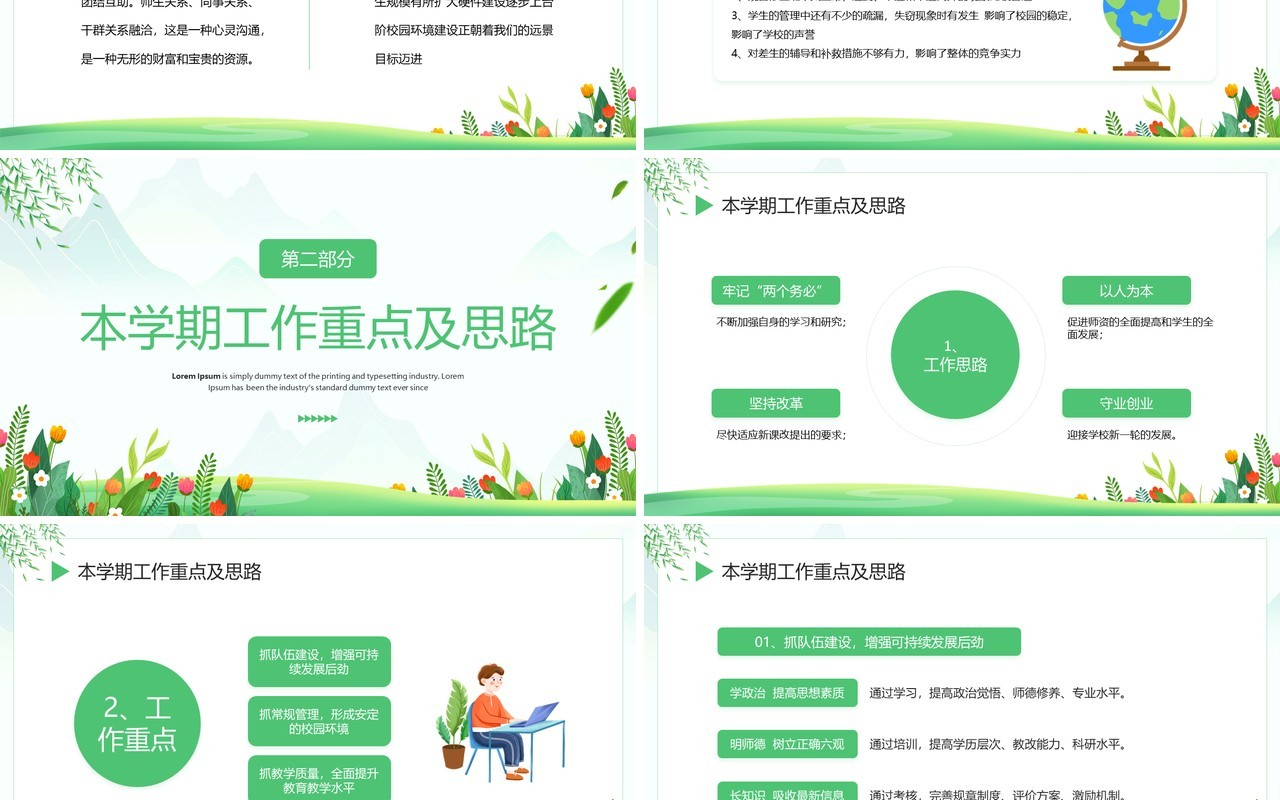 绿色清新风春季开学工作会议PPT模板