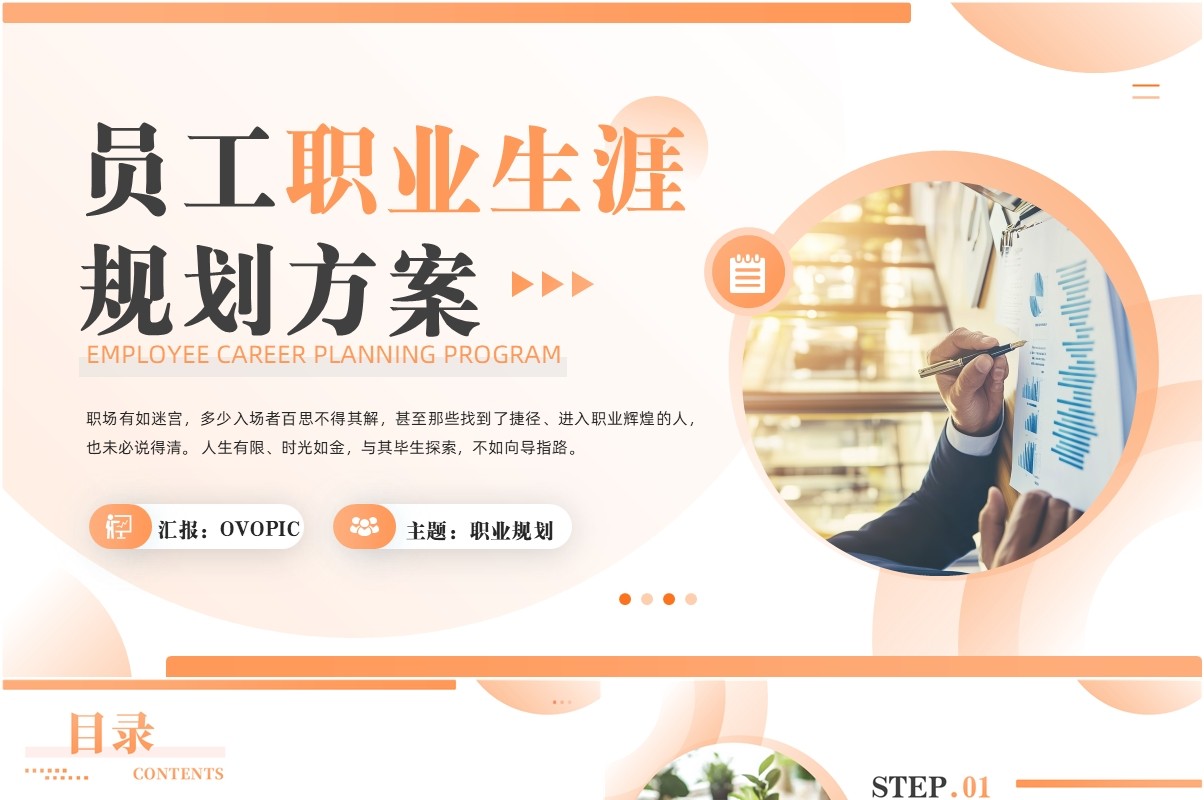 橙色简约风员工职业生涯规划方案PPT模板