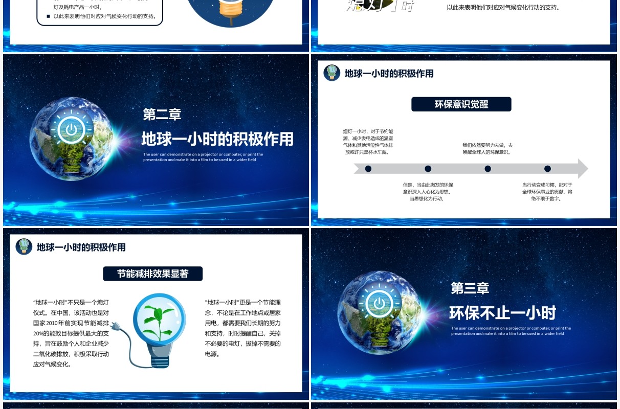 蓝色简约卡通地球一小时教育培训PPT模板