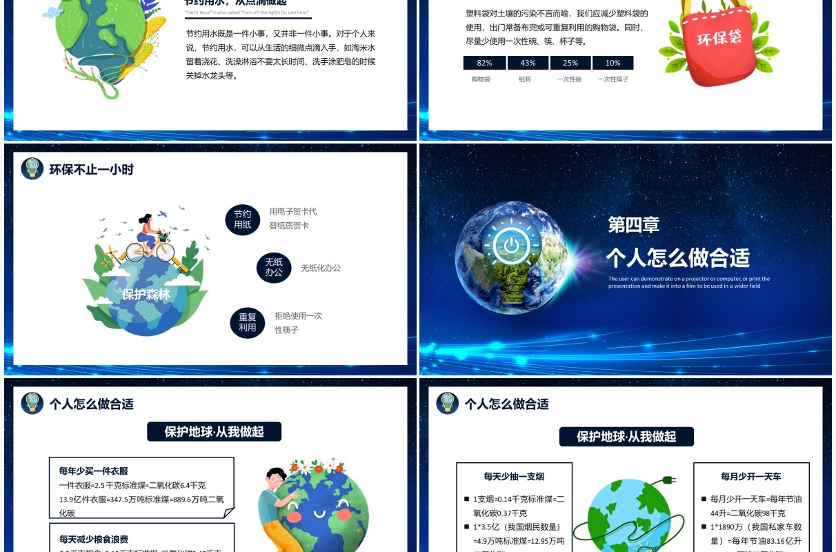 蓝色简约卡通地球一小时教育培训PPT模板