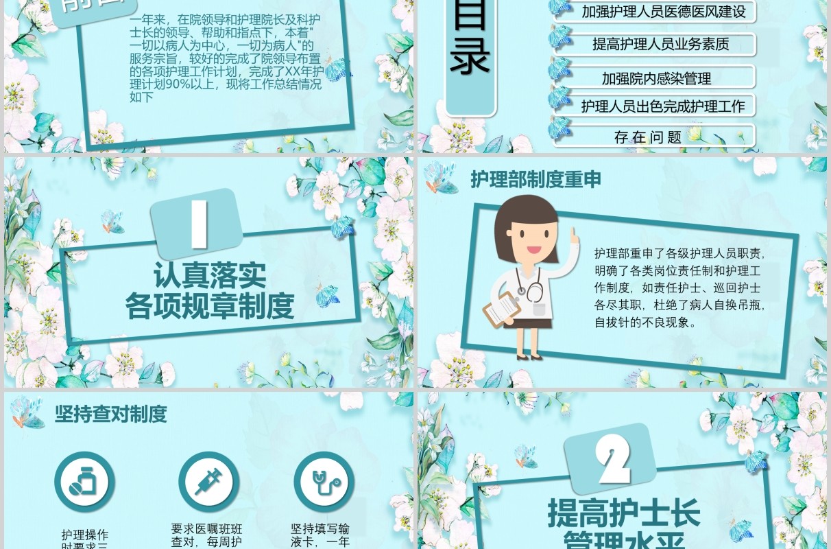清新护士长年终述职报告竞聘PPT模板