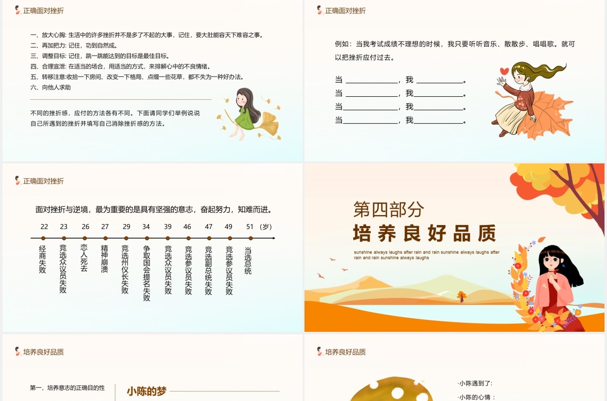 阳光总在风雨后笑对挫折永不言败主题教育班会课件动态PPT模板