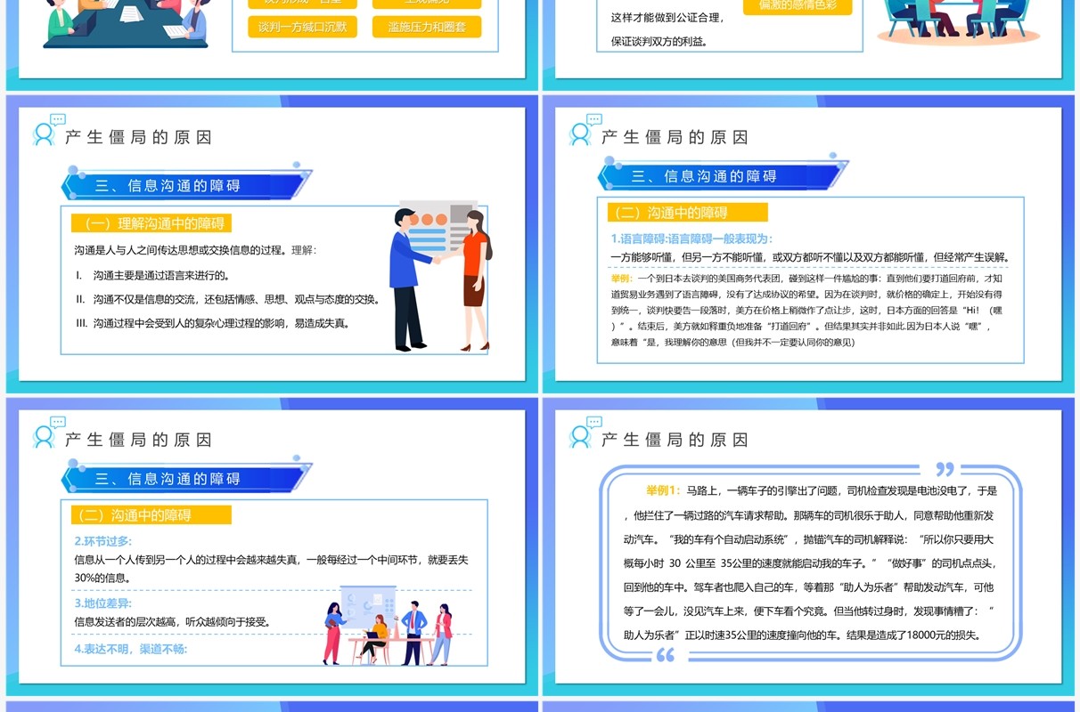 蓝色插画风谈判僵局处理技巧PPT模板
