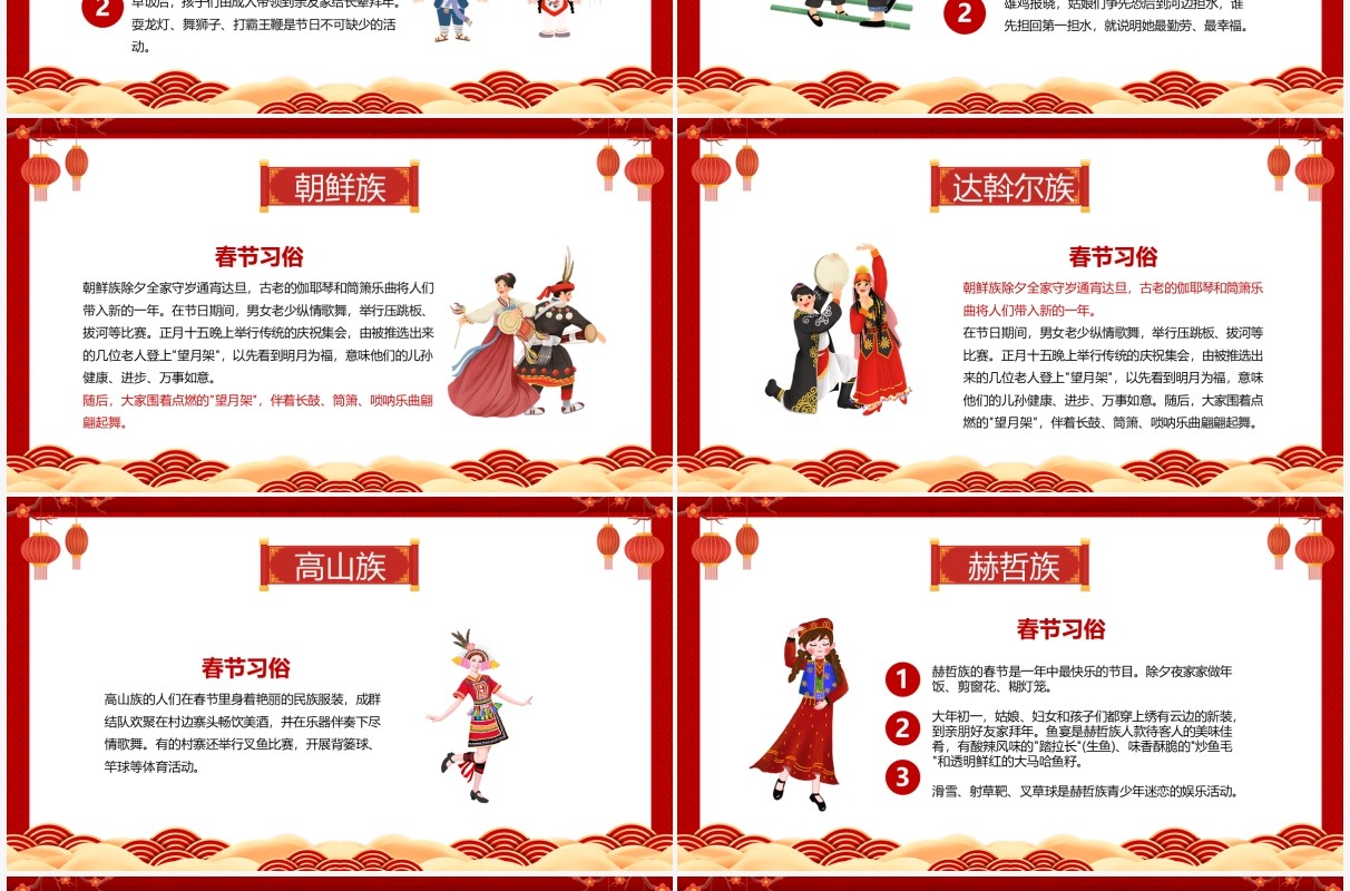 红色中国风少数民族春节习俗介绍PPT模板