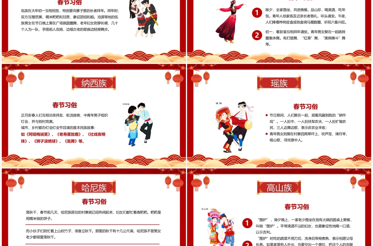 红色中国风少数民族春节习俗介绍PPT模板