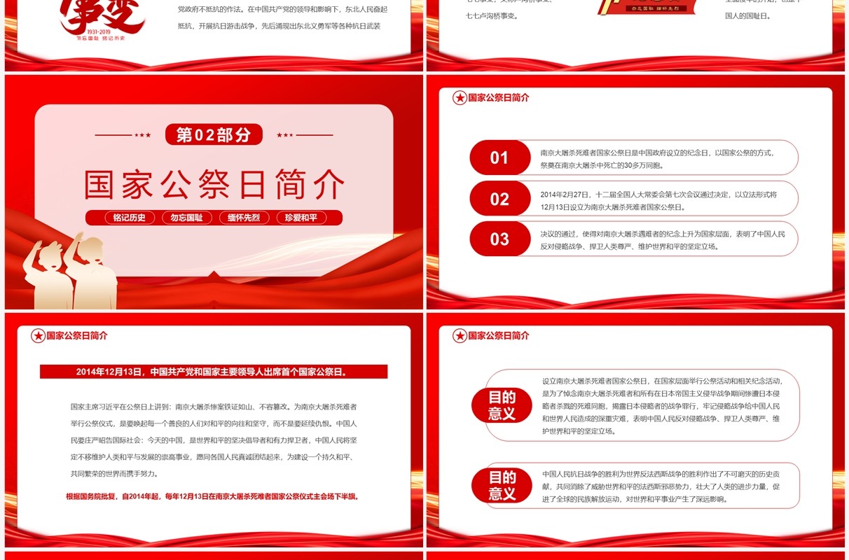 红色简约勿忘国耻吾辈自强南京大屠杀专题PPT模板