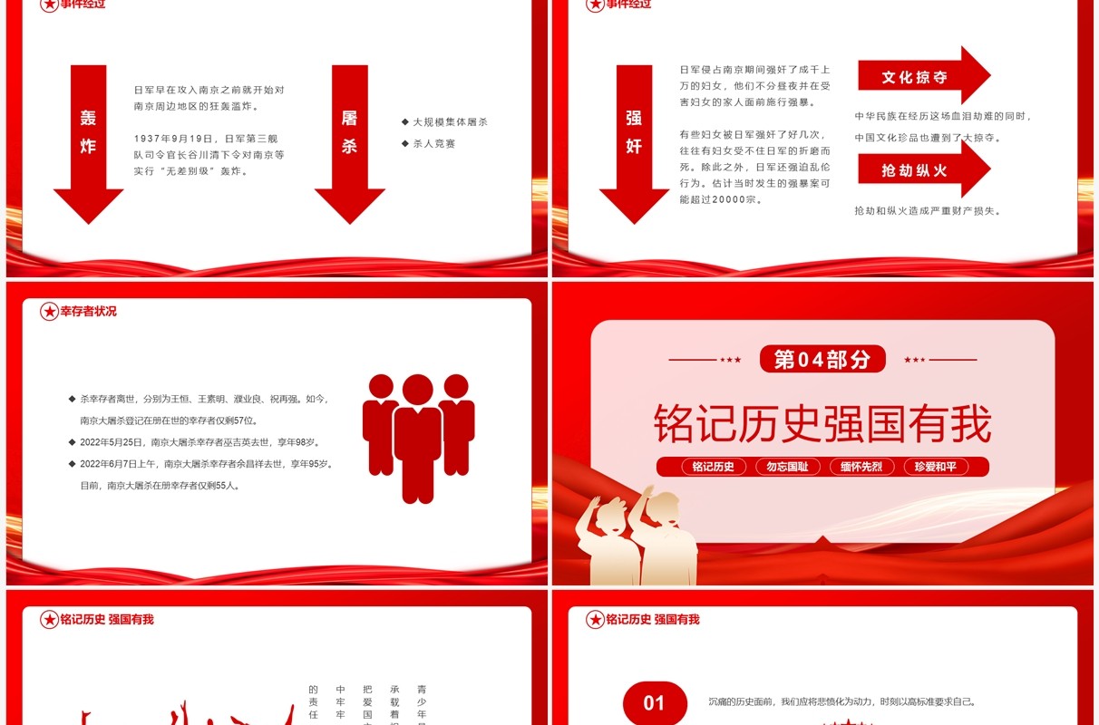红色简约勿忘国耻吾辈自强南京大屠杀专题PPT模板