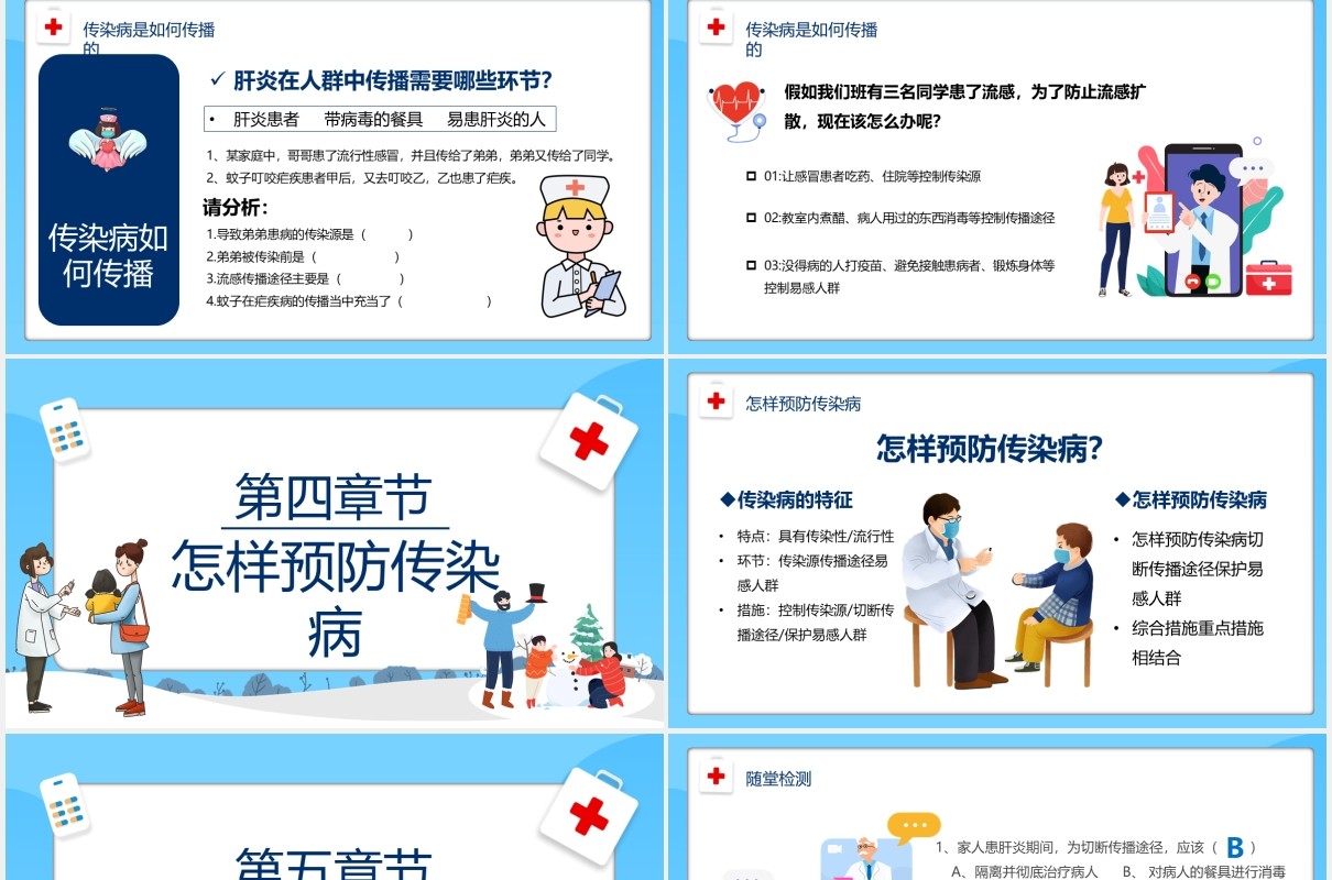 蓝色卡通风传染病预防宣传介绍课件PPT模板