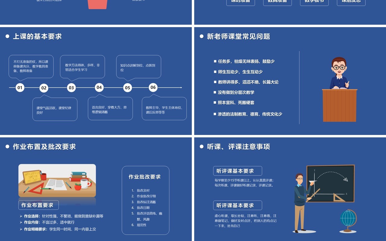 蓝色卡通风学校新教师入职培训课件PPT模版