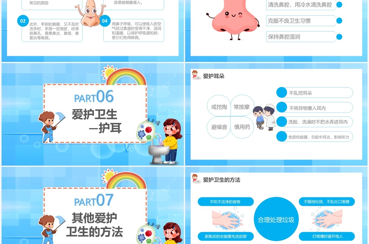 蓝色卡通风养成良好的个人卫生习惯通用PPT模板