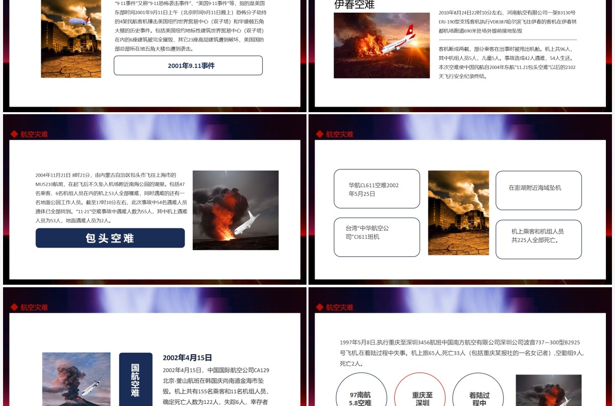 世界航空灾难飞机坠机坠落事件动态PPT模板