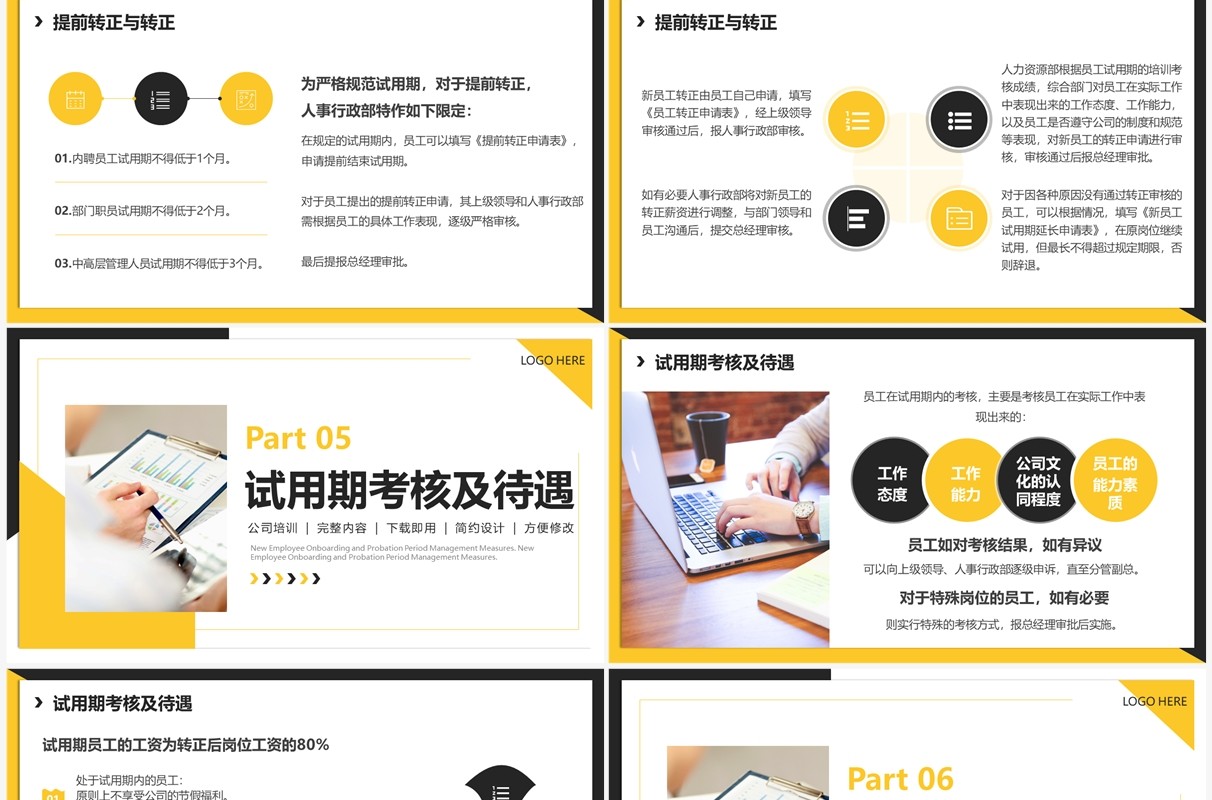 黄色新员工入职与试用期管理办法PPT模板
