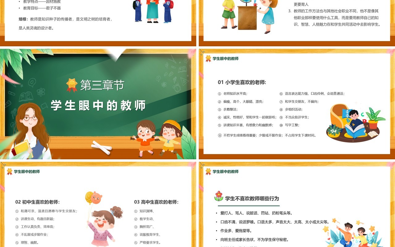 绿色黑板卡通风师德师风专题培训PPT模板