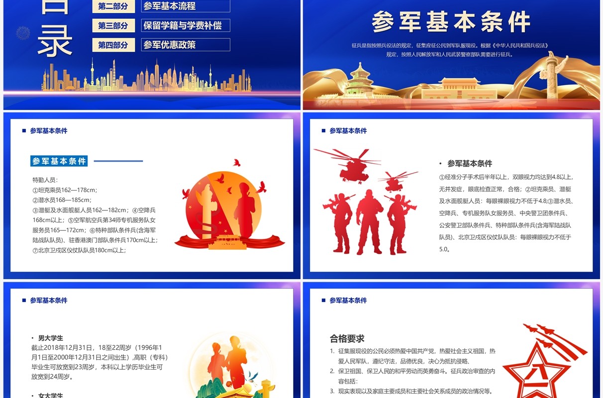 蓝色党政风我参军我光荣PPT模板