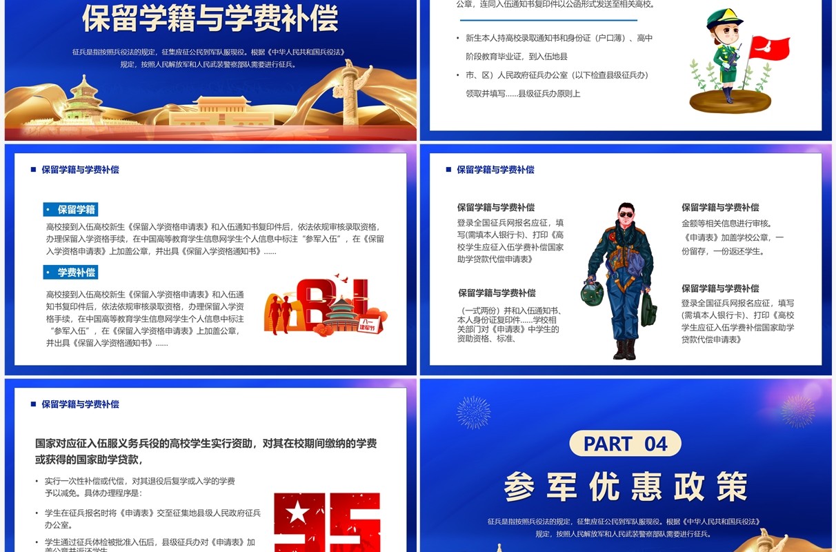 蓝色党政风我参军我光荣PPT模板