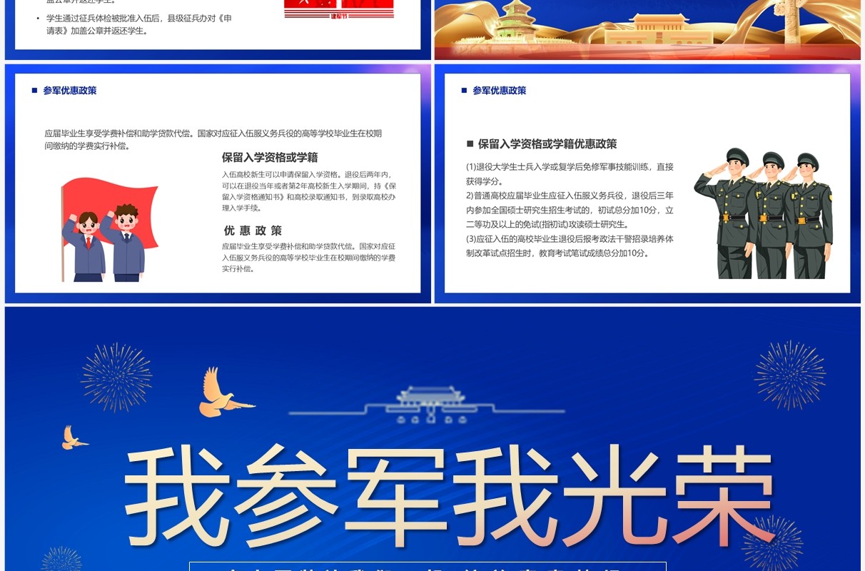 蓝色党政风我参军我光荣PPT模板