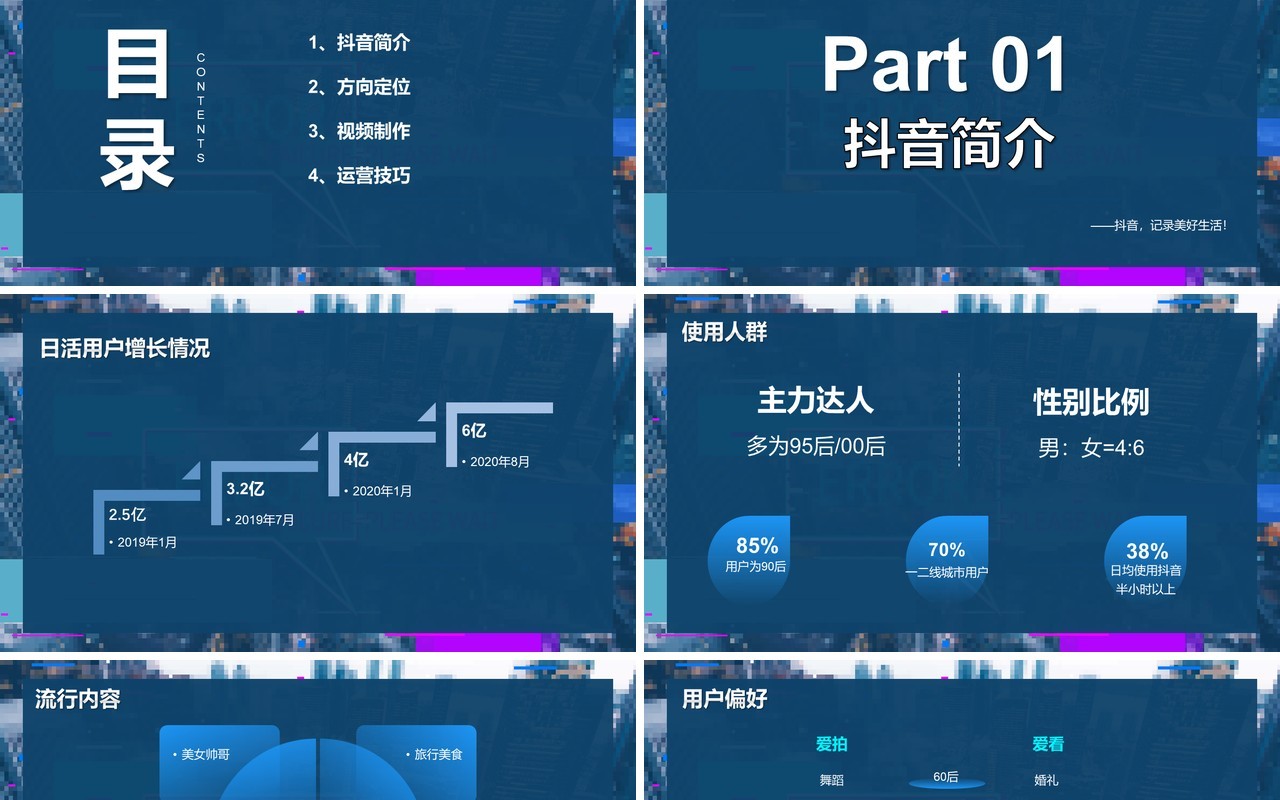 蓝色抖音短视频运营技巧培训PPT模板