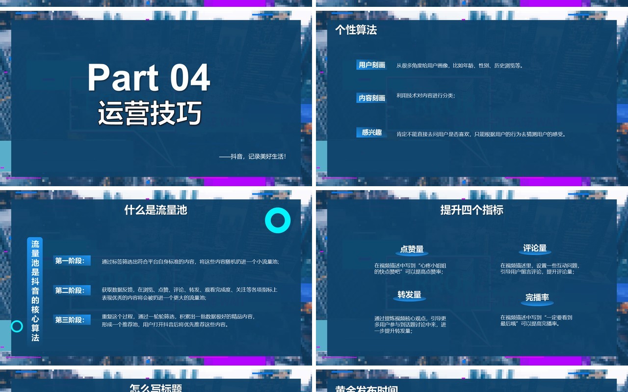 蓝色抖音短视频运营技巧培训PPT模板