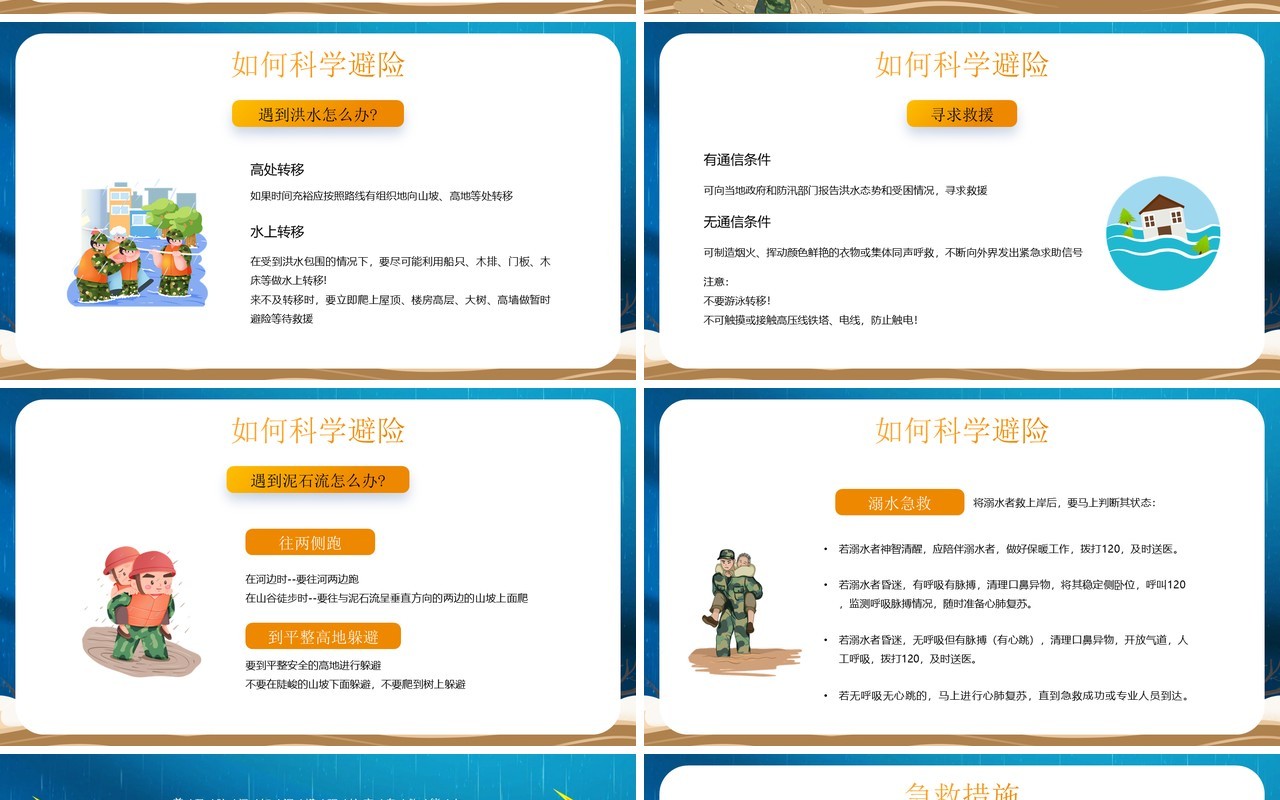蓝色卡通风防洪防汛安全教育PPT模板