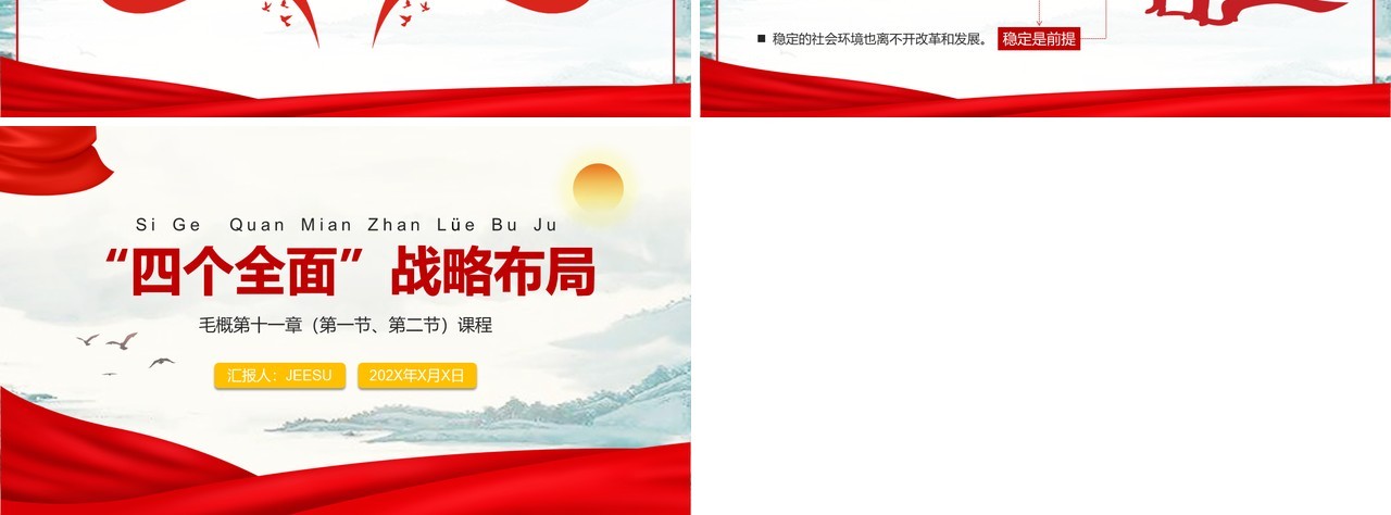 红色简约党政四个全面战略布局PPT模板