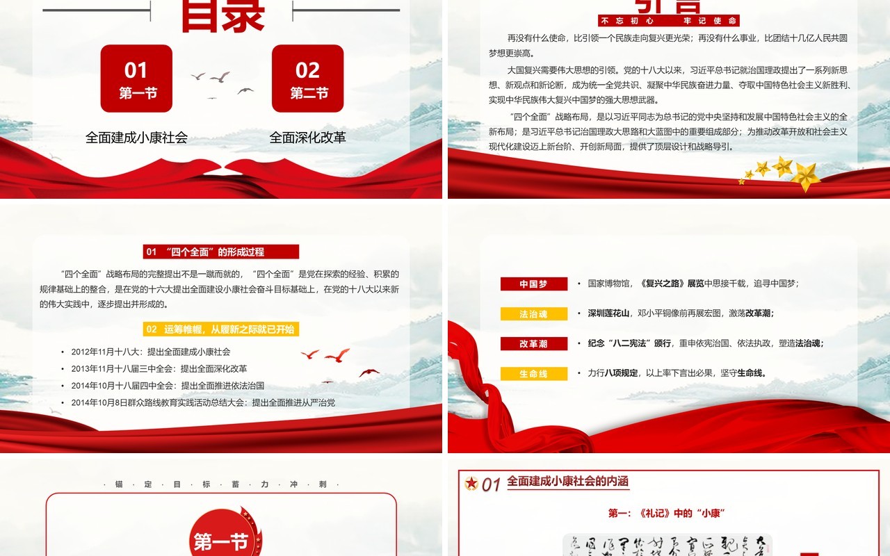 红色简约党政四个全面战略布局PPT模板