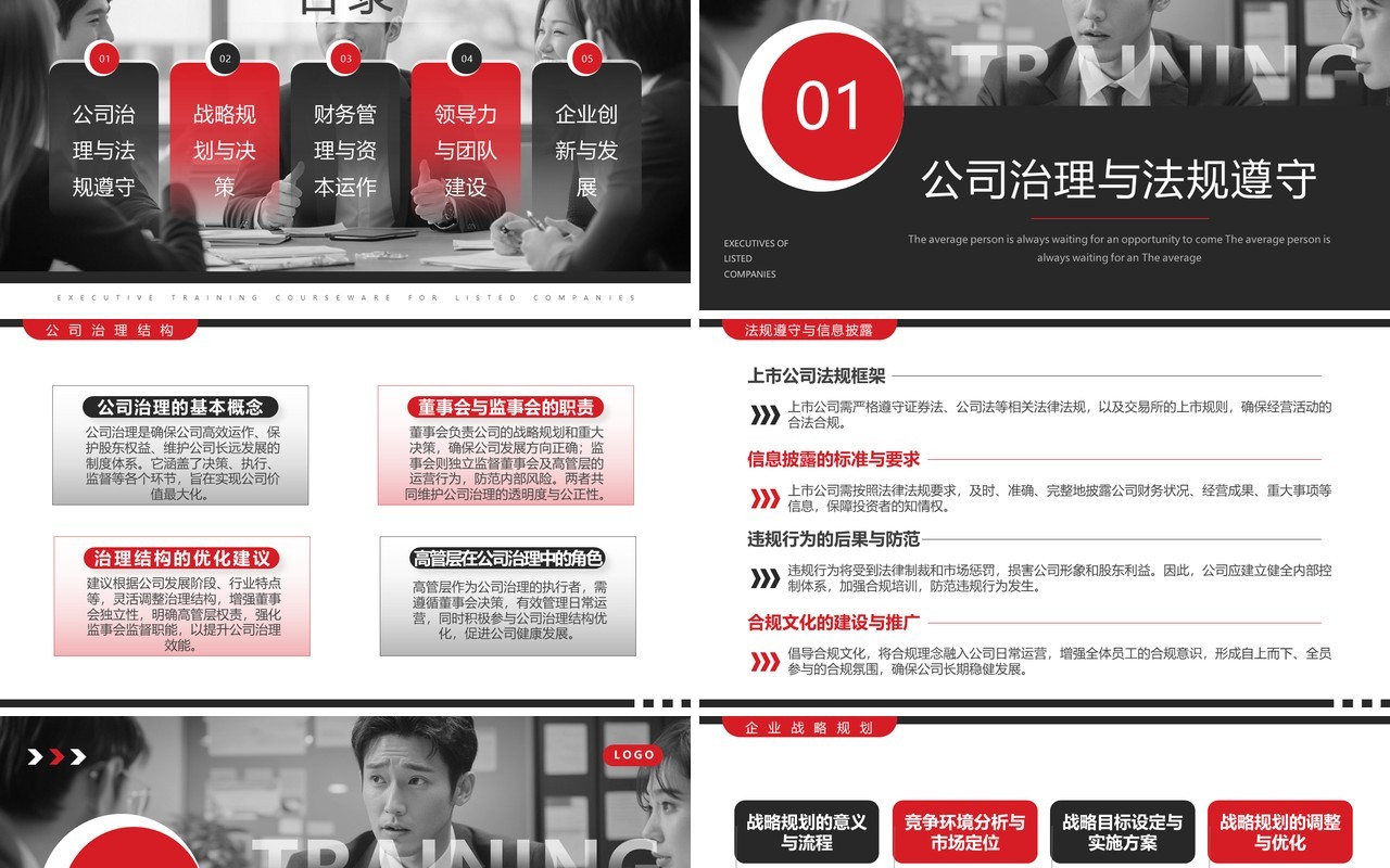 红黑商务风上市公司高管培训PPT模板