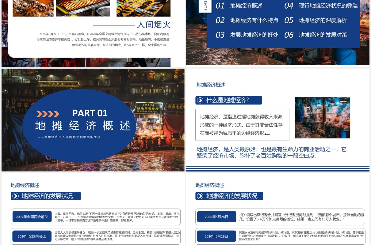 蓝色解读地摊经济发展趋势PPT模板