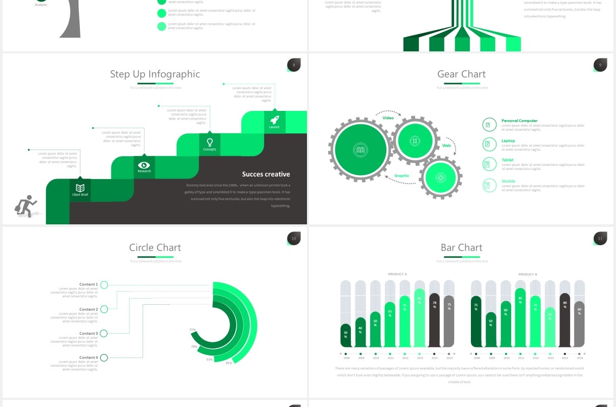 绿色简洁商务PPT数据可视化图表素材模板twenty 5 powerpoint template