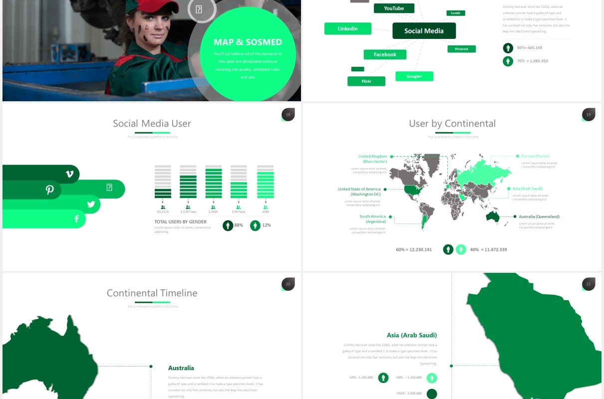 绿色简洁商务PPT数据可视化图表素材模板twenty 5 powerpoint template