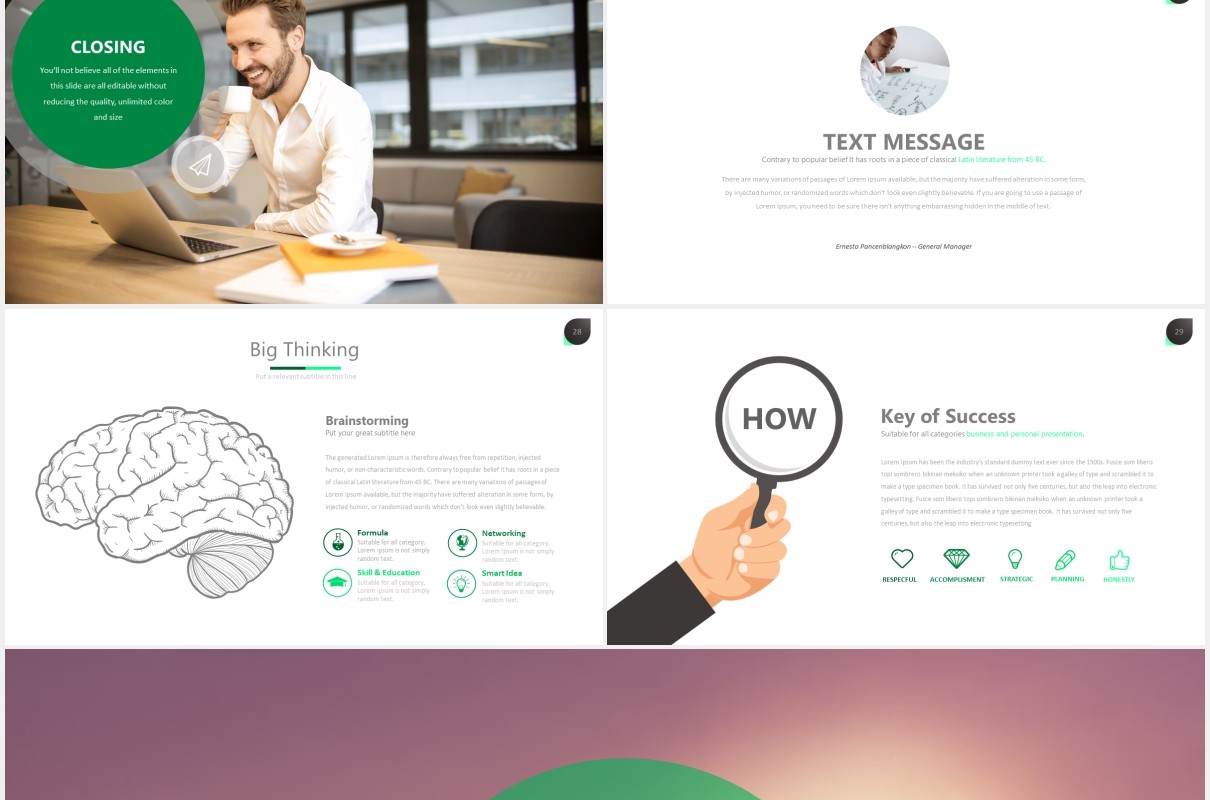 绿色简洁商务PPT数据可视化图表素材模板twenty 5 powerpoint template