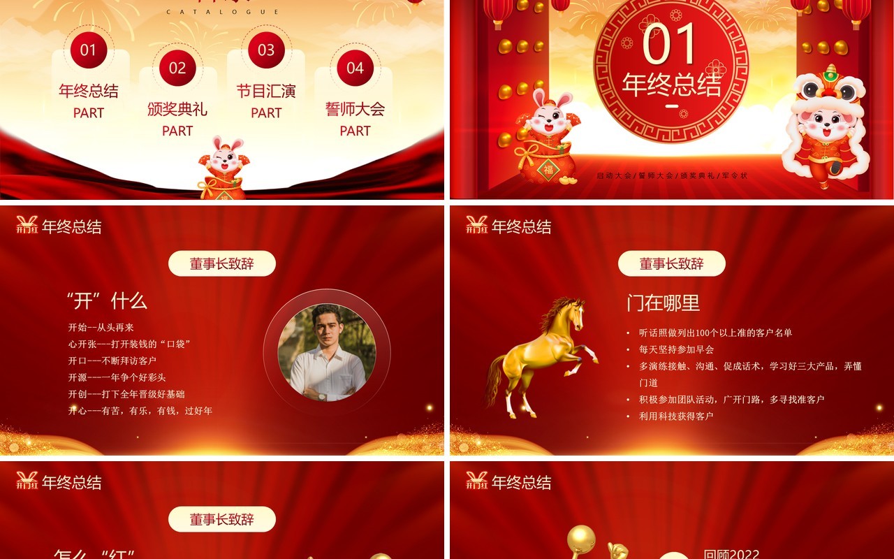 红色喜庆中国风开门红启动会PPT模板