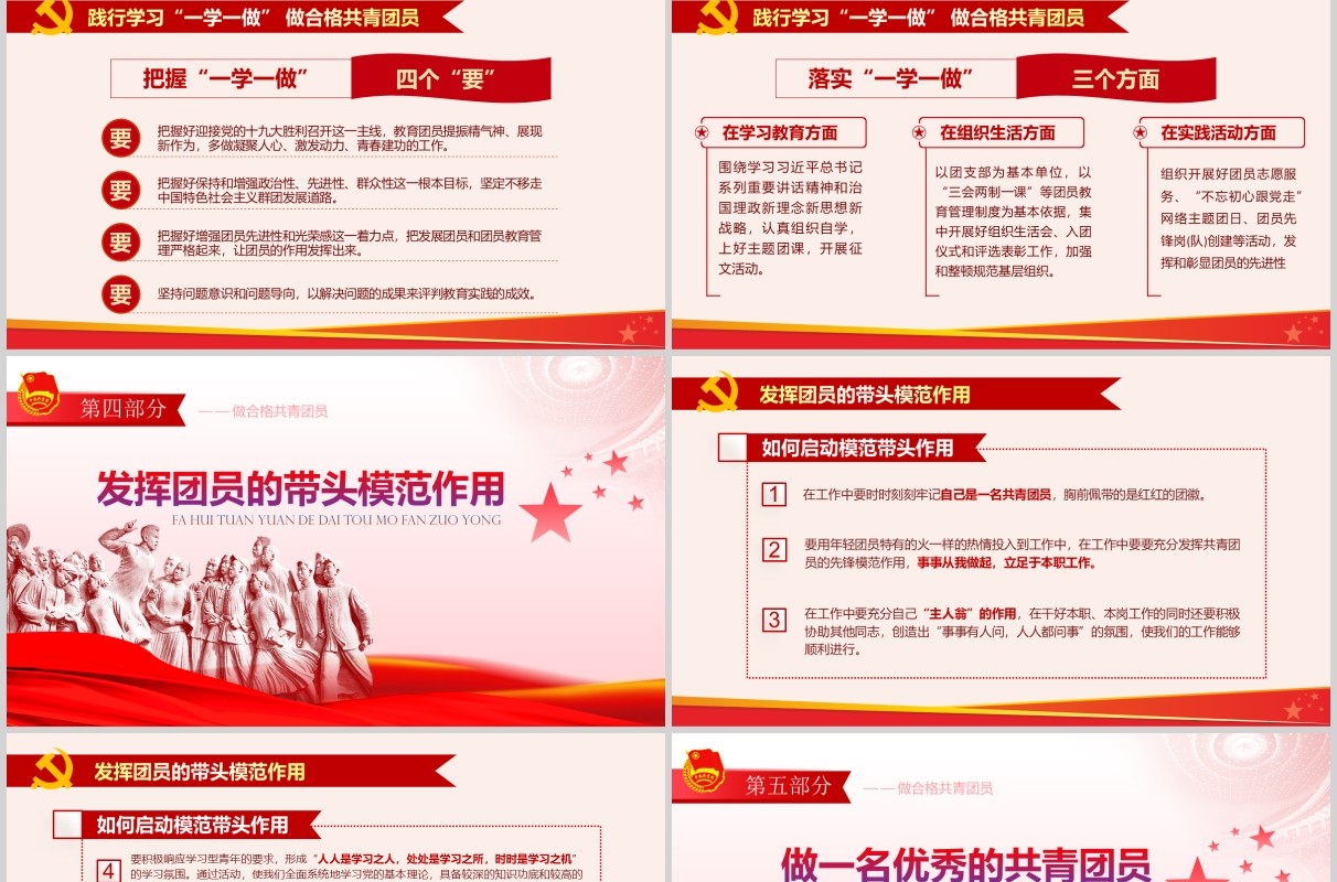 红色做合格共青团员纪念五四运动PPT模板党政党课