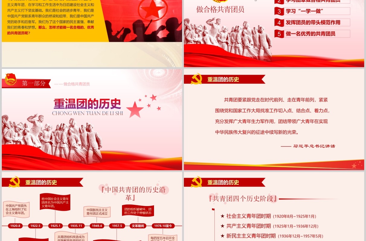红色做合格共青团员纪念五四运动PPT模板党政党课
