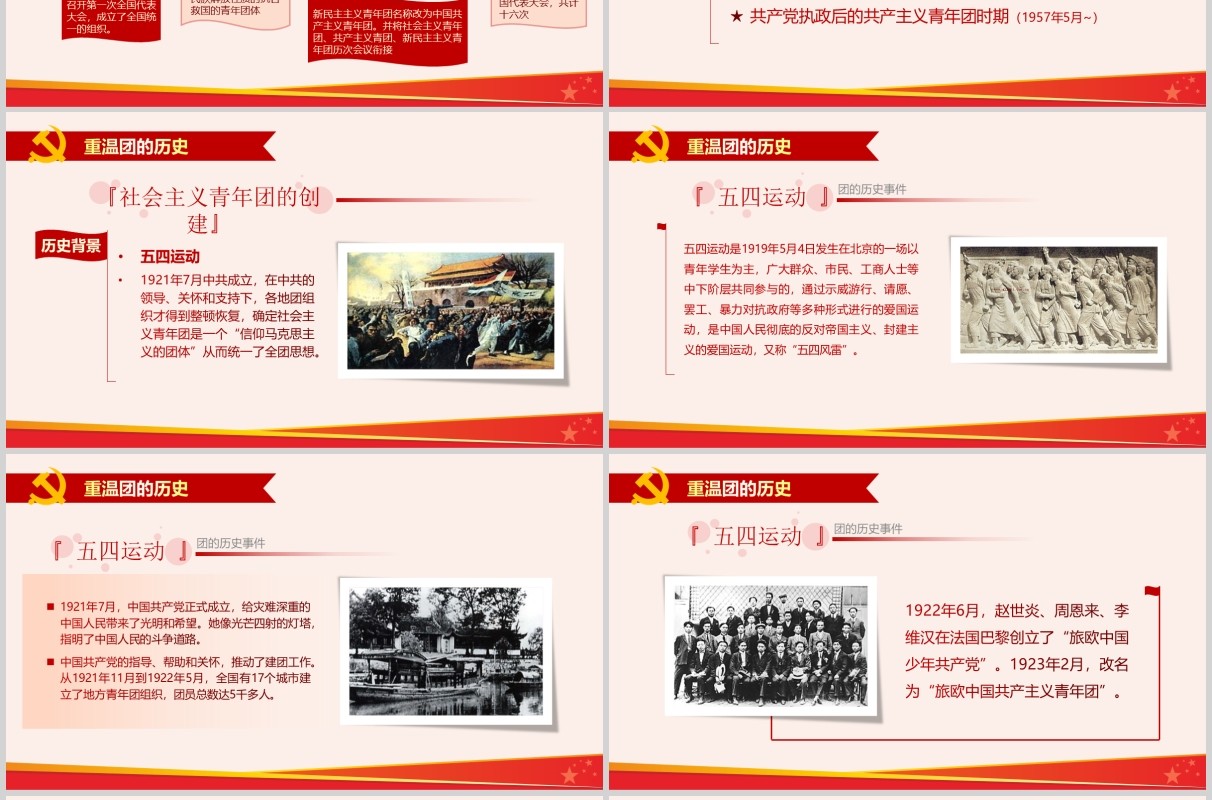 红色做合格共青团员纪念五四运动PPT模板党政党课