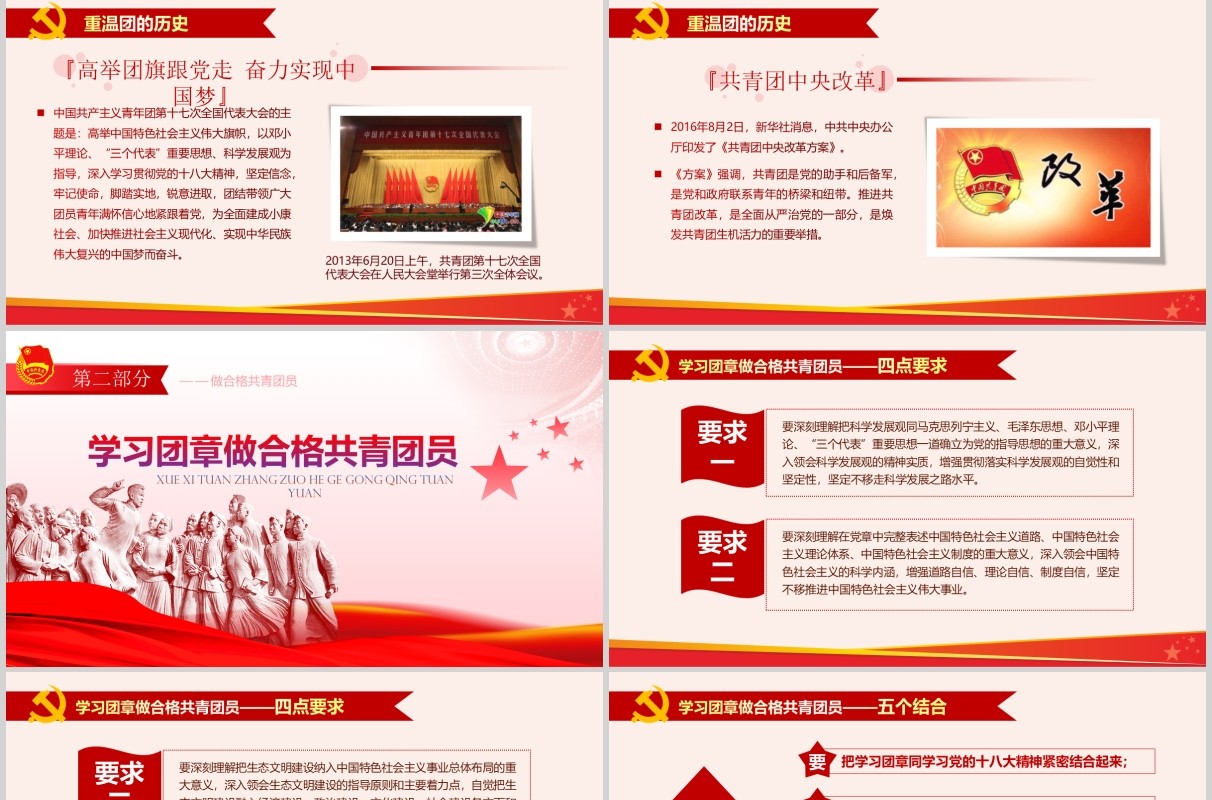 红色做合格共青团员纪念五四运动PPT模板党政党课